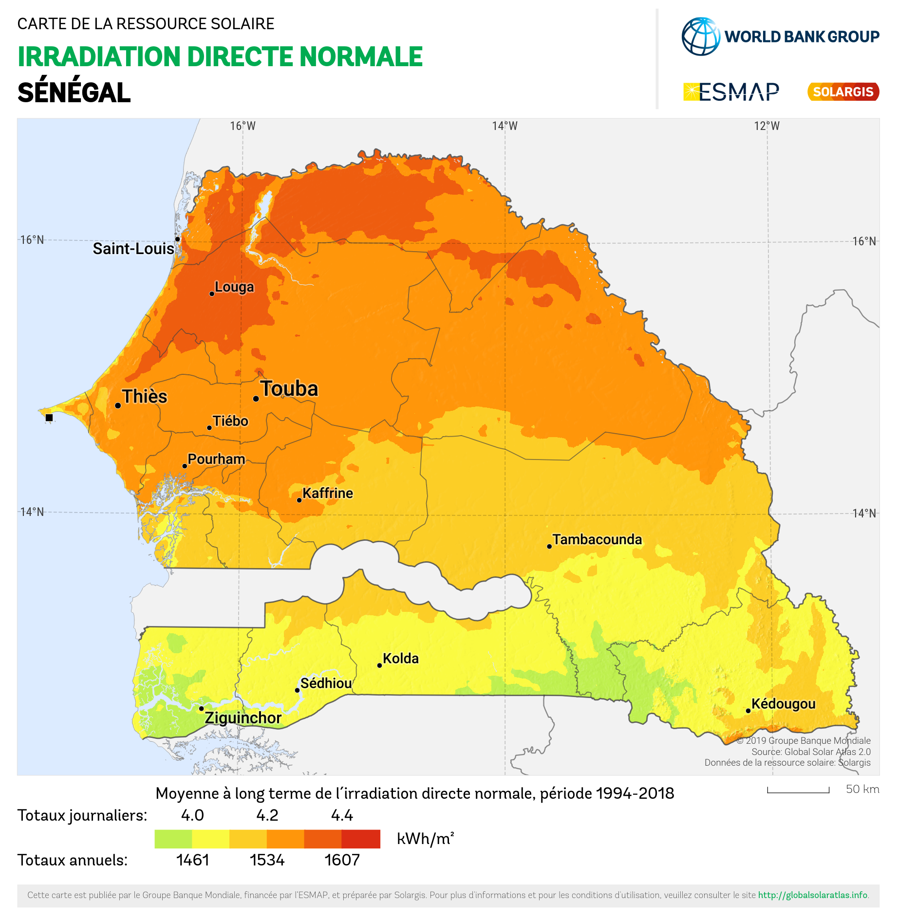 Irradiation Directe Normale Sénégal ESMAP 2024